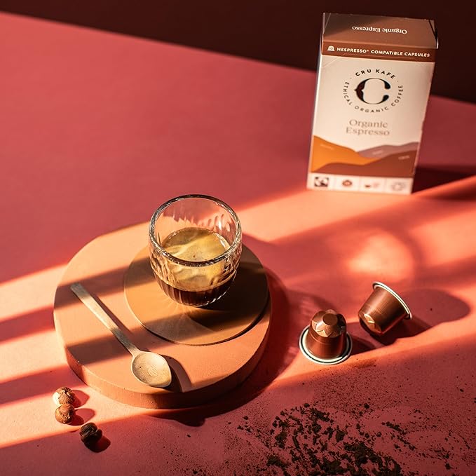 Cru Kafe Strong Espresso USDA Organic Espresso Coffee Capsules (10 Pods) Fairtrade Coffee Pods