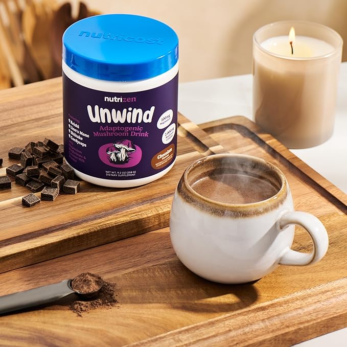 Nutricost Nutrizen PM Unwind Adaptogenic Mushroom Drink (Chocolate Flavored) 30 Servings - Includes