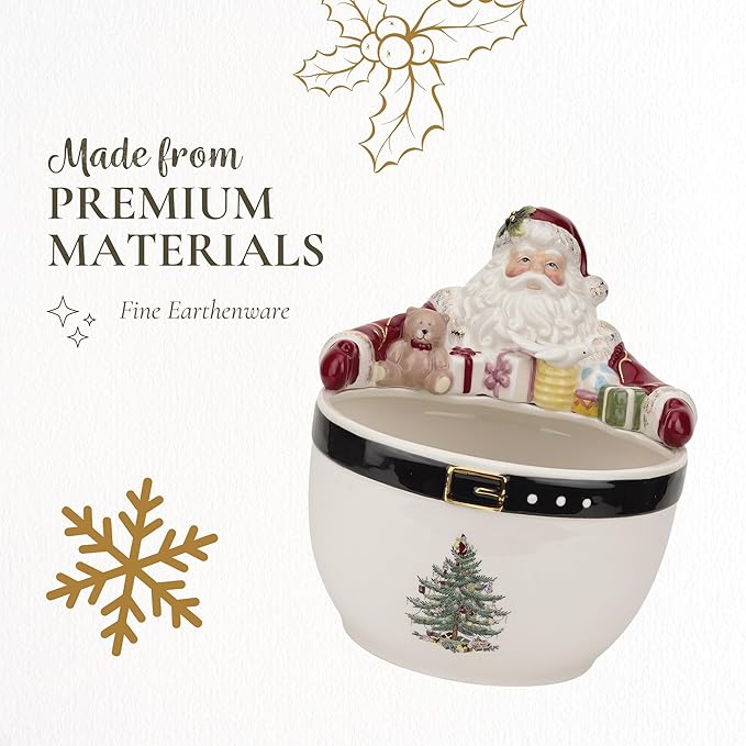 Spode Christmas Tree 7-Inch Santa Nut Bowl - Decorative Serving Bowl for Candies, Nuts, or Desserts