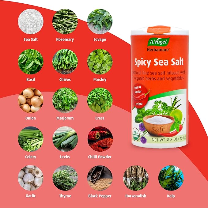 A. Vogel Herbamare Seasoned Spicy Sea Salt - USDA Organic - Seasoning Salt Infused w/ 12 Herbs