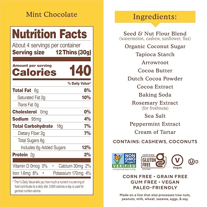 Simple Mills Sweet Thins Cookies, Seed and Nut Flour, Mint Chocolate - Gluten Free, Paleo Friendly