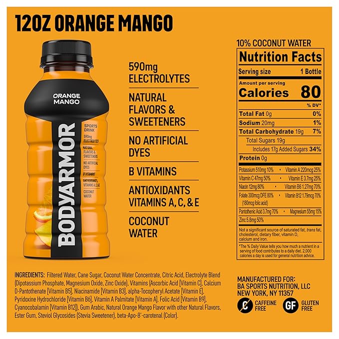 BODYARMOR Sports Drink Variety Pack, Coconut Water Hydration, Natural Flavors w Vitamins, Potassium