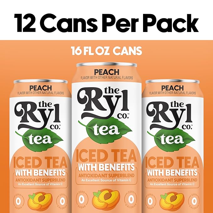 Ryl Iced Tea, Peach, Antioxidant Superblend, Zero Sugar, Low Carb, Zero Calorie Iced Tea, 16.0 Fl