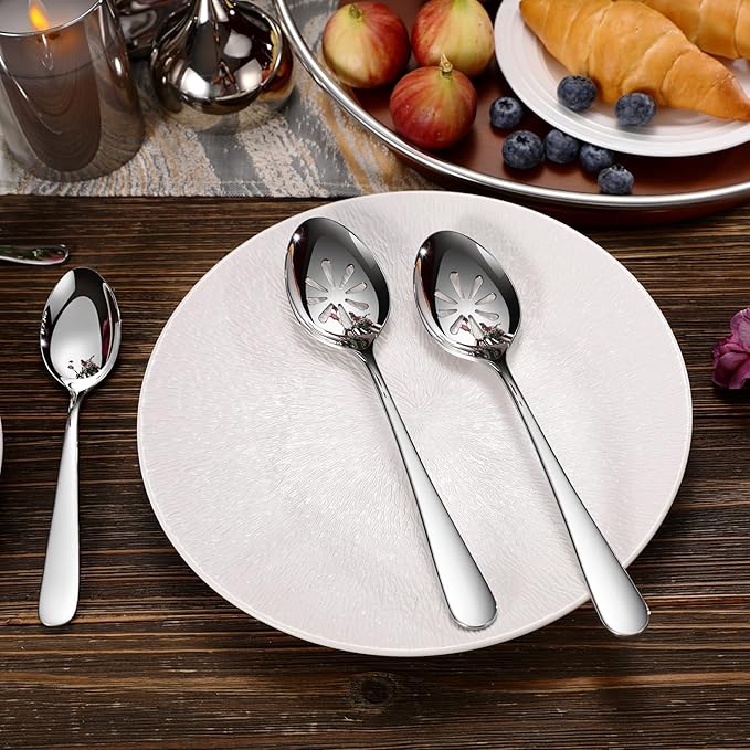 KEAWELL Louise Premium 2 Piece Serving Spoons and 2 Piece Serving Slotted Spoons ??9 inches ??18/10