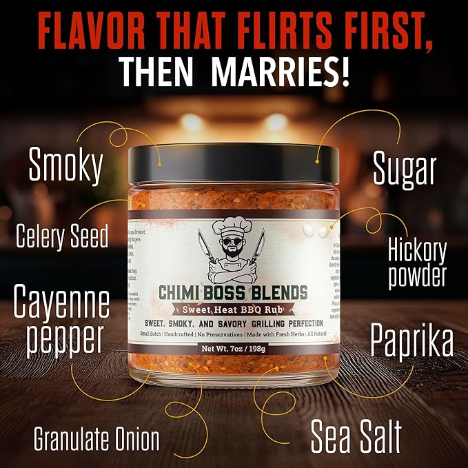 Sweet Heat BBQ Rub by Chimi Boss Blends, 7oz ??All-Natural BBQ Seasoning with a Bold Kick of Sweet