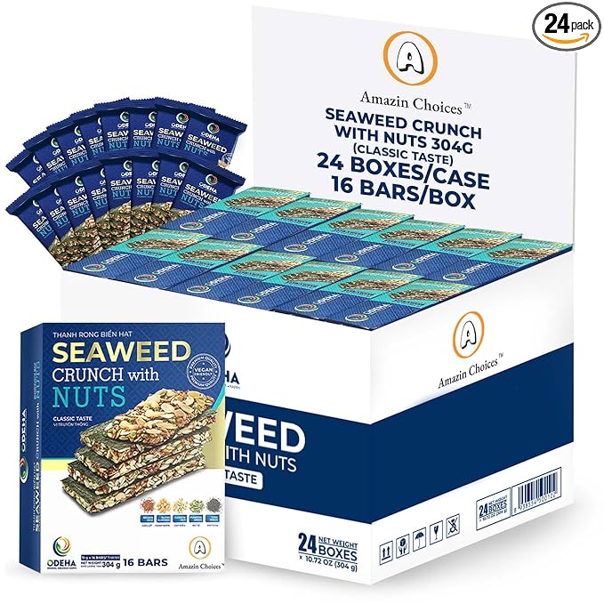 Seaweed Crunch with Nuts Classic Taste??Amazin Choices Vegan Snack Bars with Cashews, Almonds &