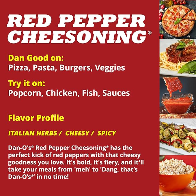 Dan-O's Red Pepper Cheesoning Seasoning, 2.6 oz Bottle, 2 Pack, Cheesy Seasoning for Pizza
