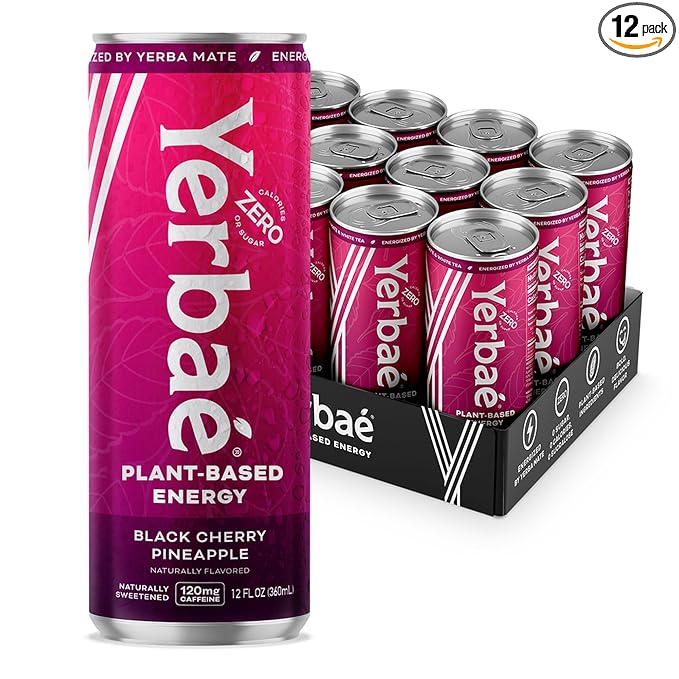 Yerbaé Energy Beverage, Black Cherry Pineapple, 120mg Caffeine. No Sugar/Calories/Carbs, Energized