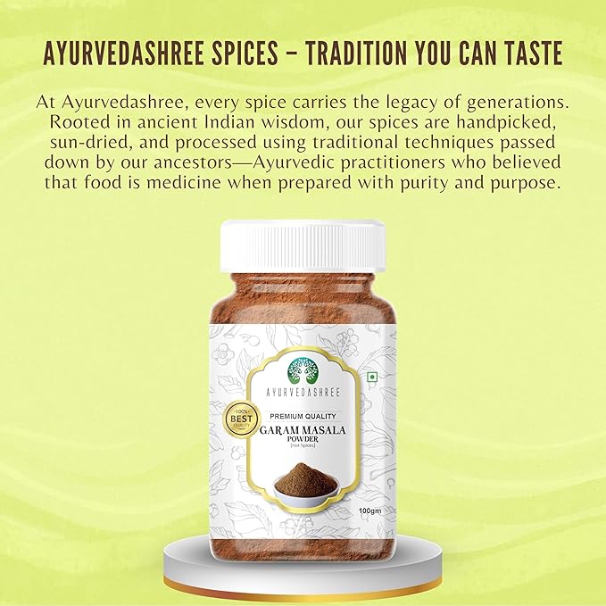 AYURVEDASHREE Garam Masala Powder (Indian 11-Spice Blend) 100gm PET Jar | All Natural | Salt-Free |