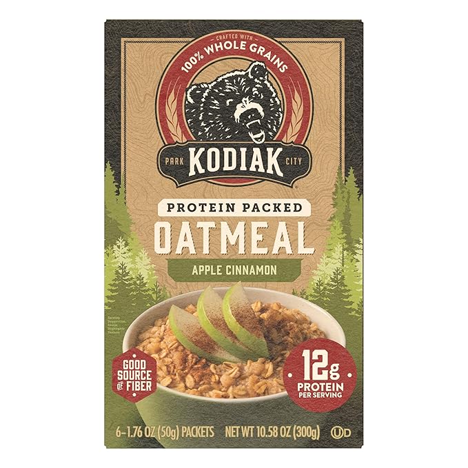Kodiak Cakes Instant Oatmeal Packets, Apple Cinnamon, High Protein, 100% Whole Grains, 6 boxes with