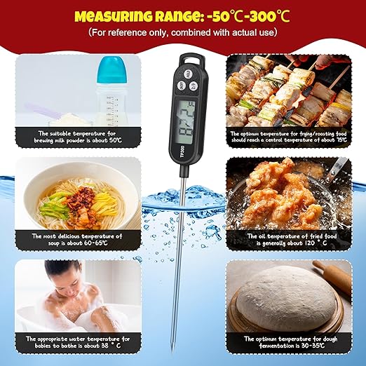 6 Pcs Instant Read Meat Thermometer with Long Probe 9.65 Inch Kitchen Cooking Food Candy Waterproof