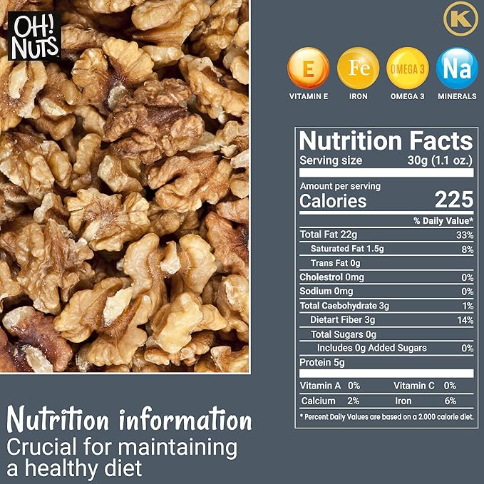Oh! Nuts Walnuts - Dry Roasted Unsalted - 2 lb - Packed in New York Zip-Seal Bag for Exceptional