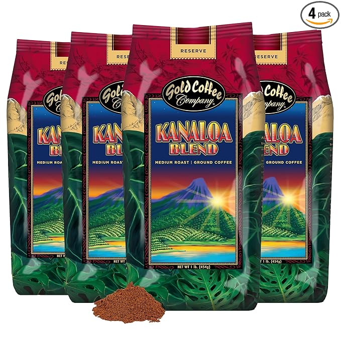Gold Coffee | Kanaloa Premium House Blend, Medium Roast, Ground |100% Arabica Coffee, 1 lb. (Pack