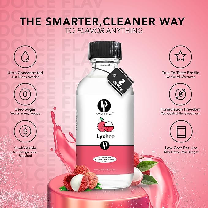 Dolce Flav Natural Lychee Extract ??2 Ounce Water-Soluble Kosher, Sugar-Free, Concentrated Exotic