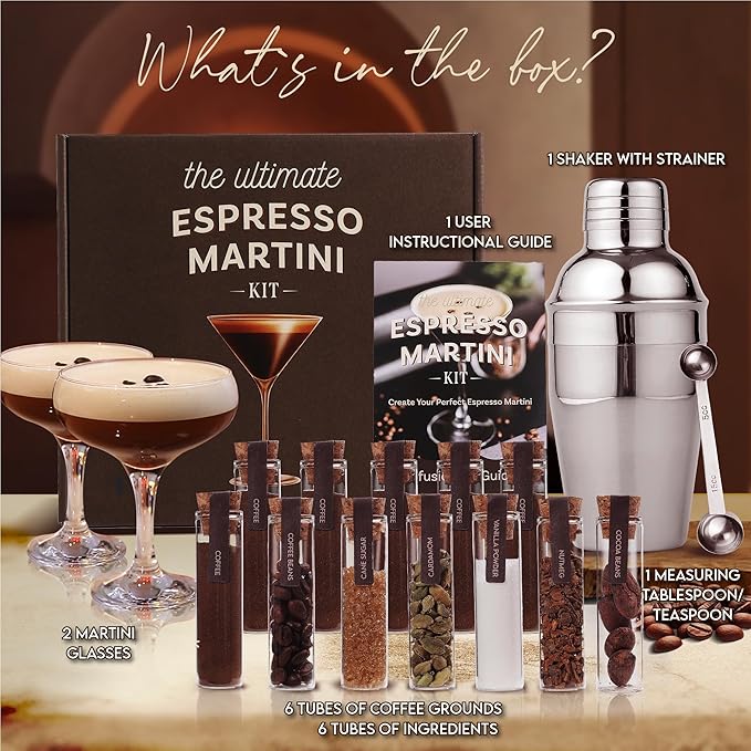 Espresso Martini Kit Gift Set– Complete Martini Maker Set with Espresso Mix, Party-Ready