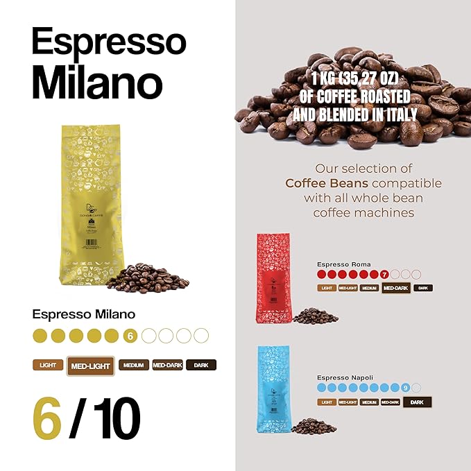 Dongiò Caffè Milano Blend - Whole Bean Coffee, Medium-Light Roast, Premium Coffee Quality, 2.2