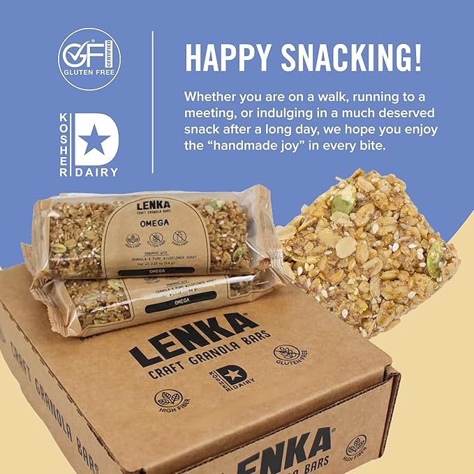 Lenka Bars - Omega Snack Bars, Gluten Free, High Fiber, Kosher, Wholesome, No Artificial Flavors