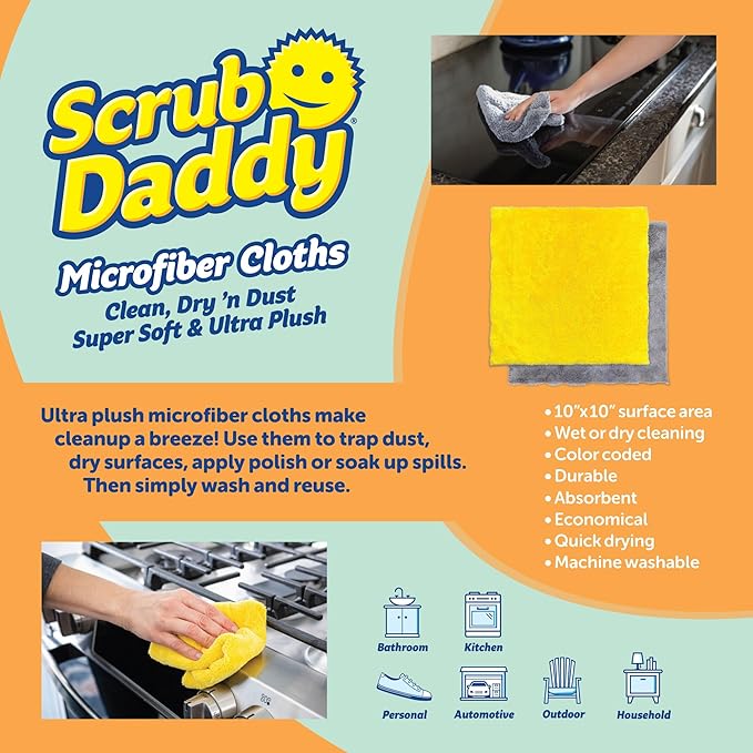 Scrub Daddy Household Cleaning Supplies - The Microfiber BBQ Bundle - Includes 2 Microfiber Towels