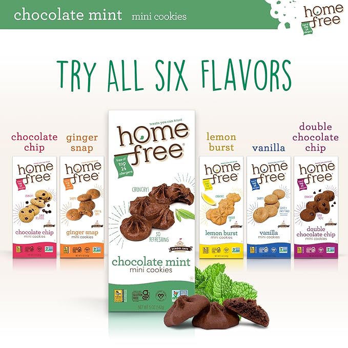 Homefree Chocolate Mint Mini Cookies, Gluten Free, Nut Free, Vegan, School Safe, and Allergy