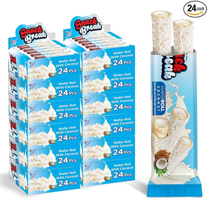 Snack Break Coconut Rolled Wafers, Individually Wrapped, Wafer Rolls with Creamy Coconut Filling