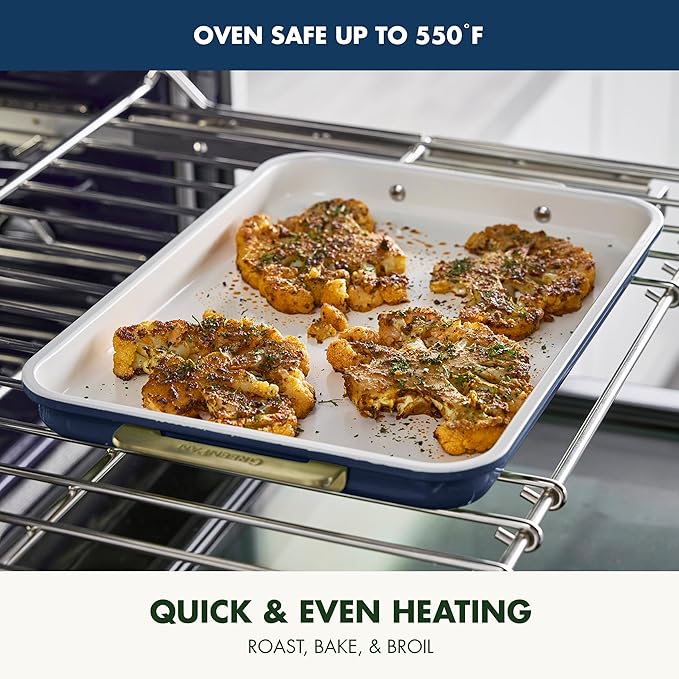 GreenPan Bakeware Set, 7 Piece Nonstick Ceramic Gold Handle Baking Sheets, Cake Pans, Loaf Pan