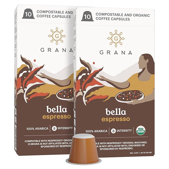 G GRANA Coffee Pods, Compatible with Nespresso OriginalLine, 20 Pack, Dark Roast, USDA Organic 100%