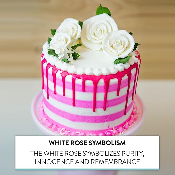 Global Sugar Art Exquisite Rose & Leaf Tray Edible Sugar Cake Flowers, White Unwired, 5 Count by