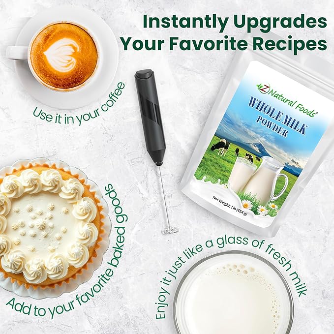 Z Natural Foods Premium Whole Milk Powder - Powdered Milk for Baking, Cooking, Drinks - Dry Milk