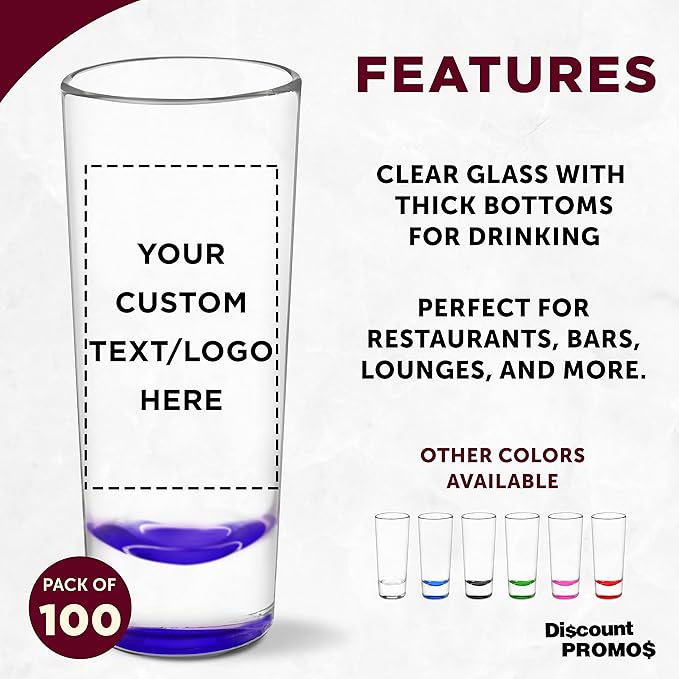Custom Cordial Shooter Shot Glasses 2 oz. Set of 100, Personalized Bulk Pack - Great for Birthdays