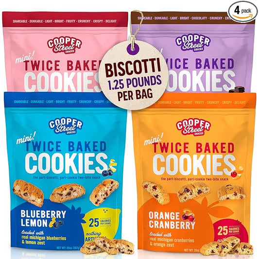 Cooper Street Twice Baked Biscotti Cookies Variety Pack - 1.25 Pounds Per Bag (4 Pack) - Gourmet
