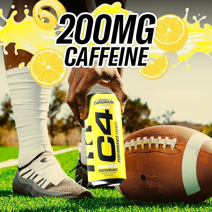 C4 Energy Drink, Lemonade Limited Edition Carbonated, Sugar Free Pre Workout Performance Drink with