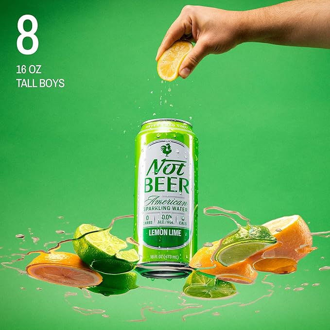 Not Beer American Sparkling Water, Lemon Lime, 99.9% Pure, Mineral & Electrolyte Blend, Flavored