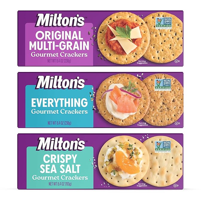 Milton's Gourmet Crackers Variety Bundle (Original Multi-Grain, Everything, Crispy Sea Salt)