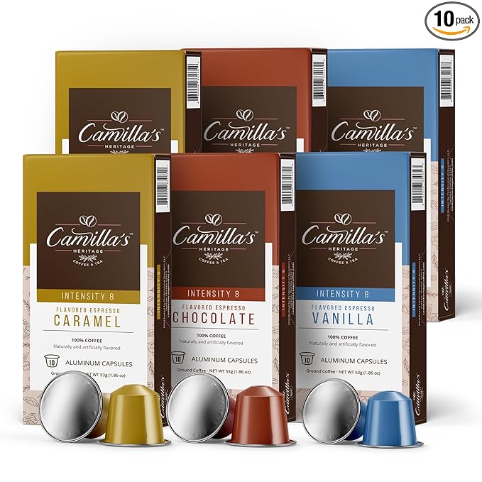 Camilla’s Heritage - Intensity 8 Flavored Espresso Coffee Variety Pack (Gourmet Chocolate, Vanilla