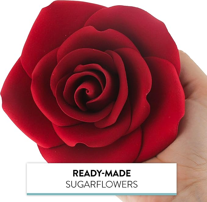 Global Sugar Art Rose Jumbo Sugar Cake Flowers Deep Red, 5 Count by Chef Alan Tetreault