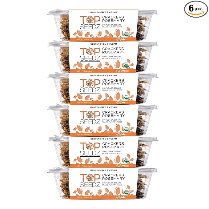 Top Seedz Certified Organic Gluten Free Rosemary Seed Crackers | 6-Pack | 5 Ounces | Healthy Vegan