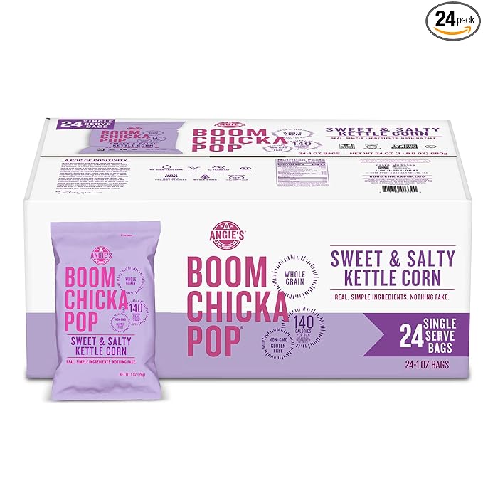 Angie's BOOMCHICKAPOP Sweet & Salty Kettle Corn Popcorn, Lunchbox Snack, 1 oz. Individual Bag (Pack