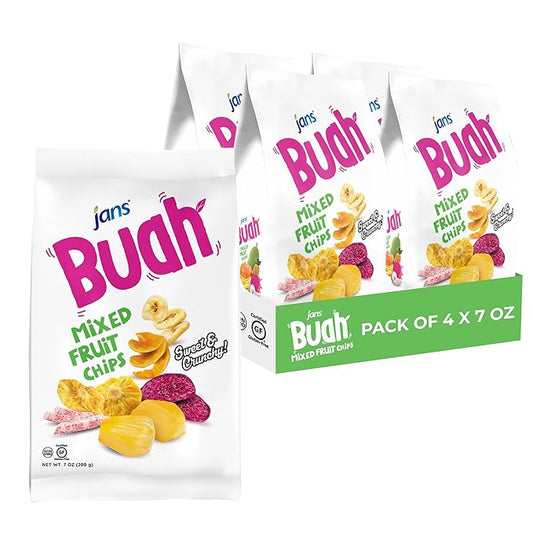 Jans Buah Dried Fruit Chips - Experience Real Dried Mixed Fruit, Gluten-Free, Sweet & Crunchy