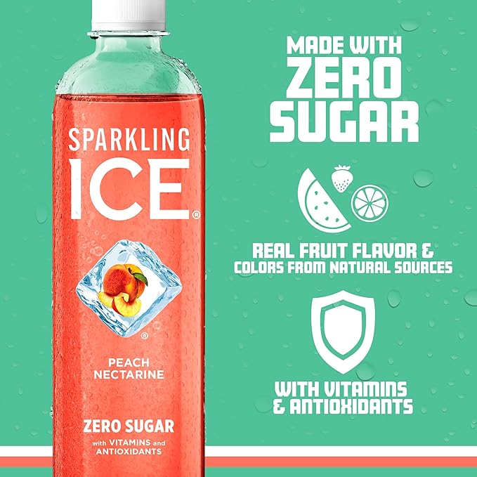 Sparkling Ice, Peach Nectarine Sparkling Water, Zero Sugar Flavored Water, with Vitamins and