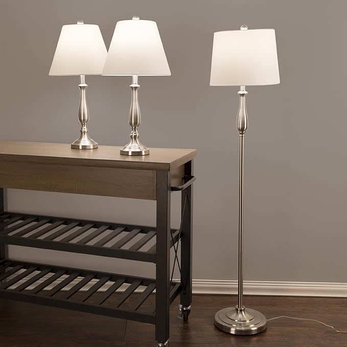 3-Piece Home Lighting Set - Coordinating Bundle with 2 Table Lamps and 1 Floor Lamp for Home and