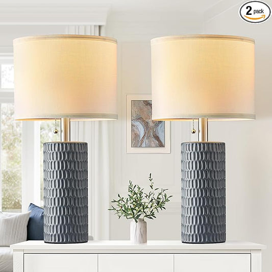 Table Lamps for Living Room Set of 2, Ceramic Table Lamps for Bedroom, 20" Modern Lamps for Night