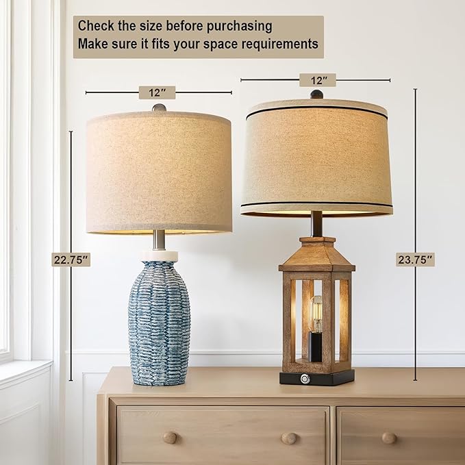 22.75" Table Lamps for Bedroom Living Room Boho Lamp Set of 2 Farmhouse Lamp Bedside Nightstand