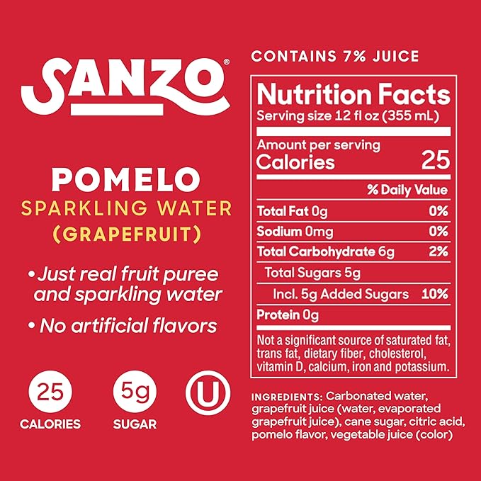 Sanzo Flavored Sparkling Water - Pomelo Grapefruit Soda - Low Calorie Low Sugar Soda - Craft Asian