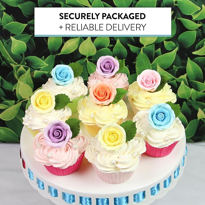 Global Sugar Art Premium Edible Roses, Lavender, Unwired, Medium 1.5 inches, 12 Count by Chef Alan