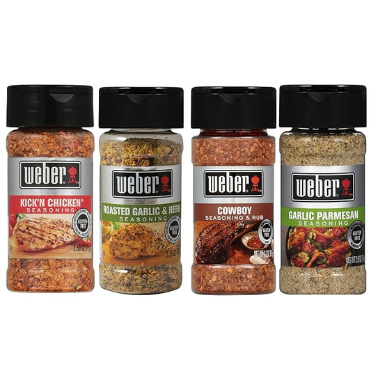 Weber Classic Grilling Spice Set with Roasted Garlic & Herb, Kick'n Chicken, Cowboy, and Garlic