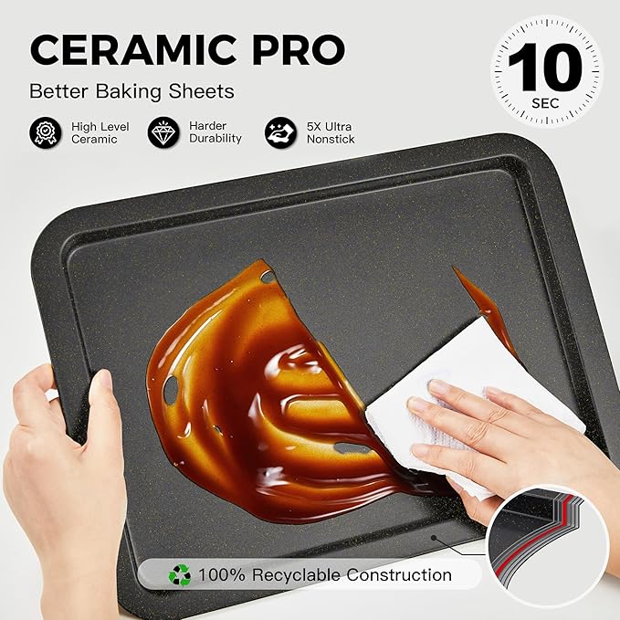 HONGBAKE Ceramic Baking Sheet Pan Set, Cookie Sheet for Oven, Bakeware Sets with Wider Grips, 3