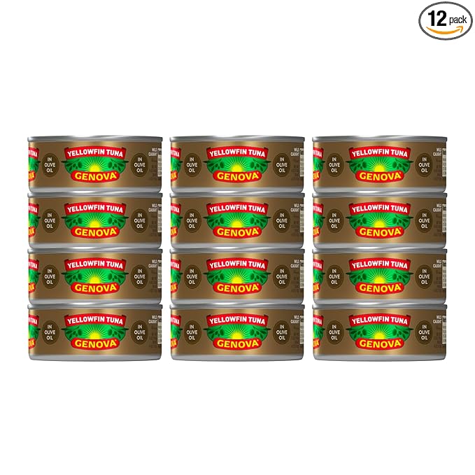 Genova Premium Yellowfin Tuna in Olive Oil, 5 Ounce Cans, 12-Pack – Nutrient Rich, High Protein