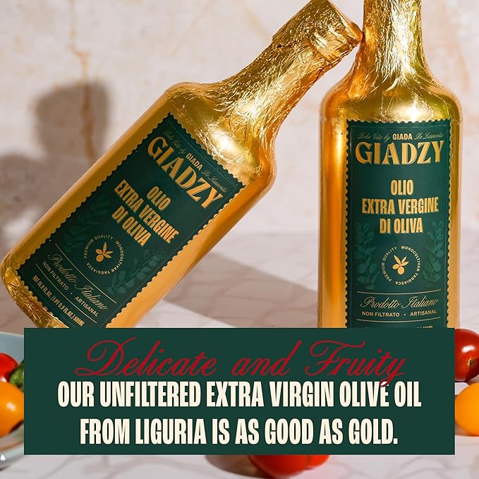 Giadzy by Giada de Laurentiis 2 Pack Olive Oil Extra Virgin - Premium Unfiltered Cold-Pressed