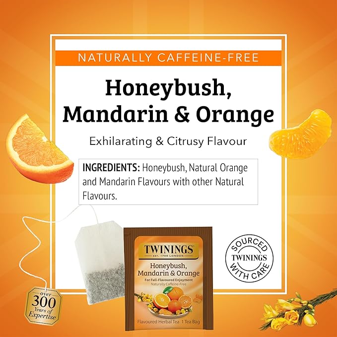 Twinings Honeybush, Mandarin, & Orange Herbal Tea Individually Wrapped Bags, 20 Count (Pack of 6)