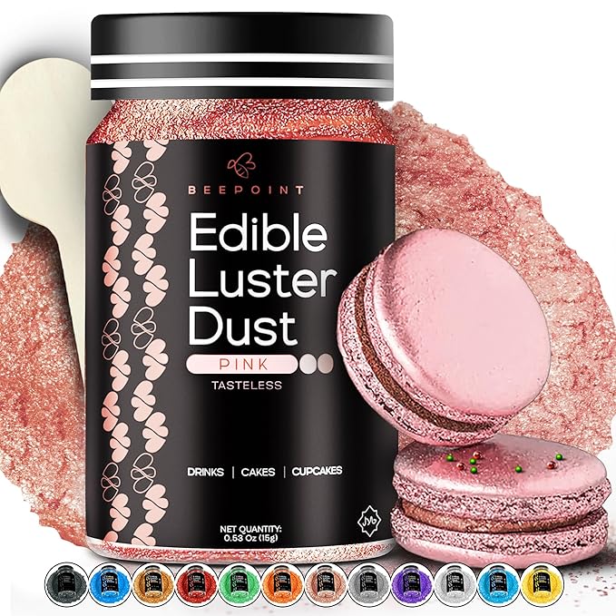 BeePoint Pink Edible Luster Dust 15g - Food Grade, Vibrant Color Shimmer Powdered Dust for Drinks